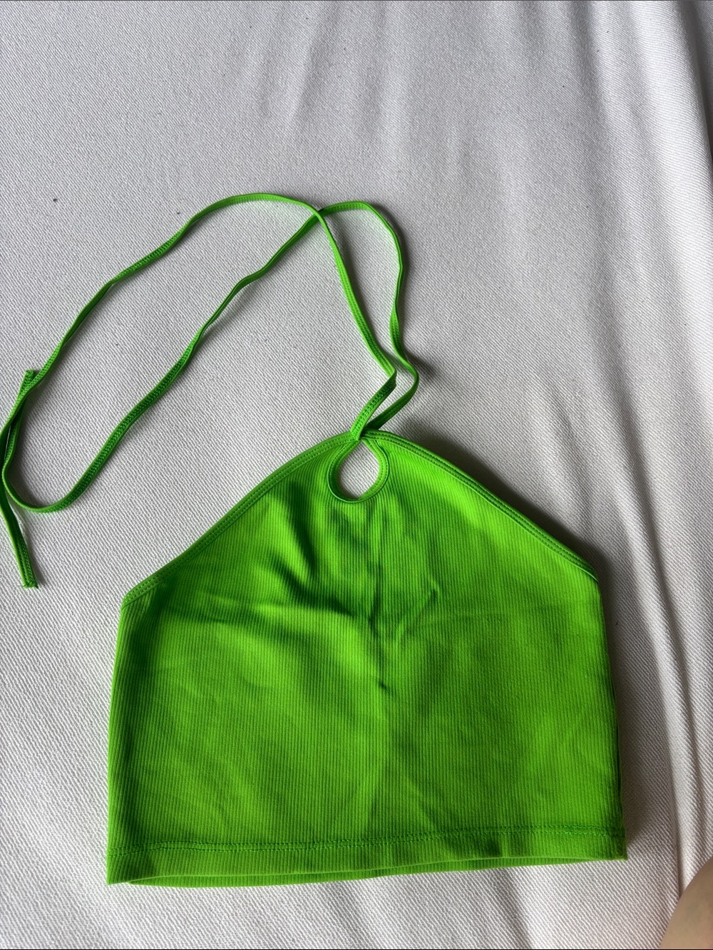 Zara Neon Green Ribbed Halter Crop